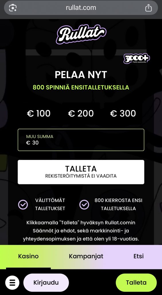 Kasino ilman Suomen lisenssiä ja rekisteröitymistä