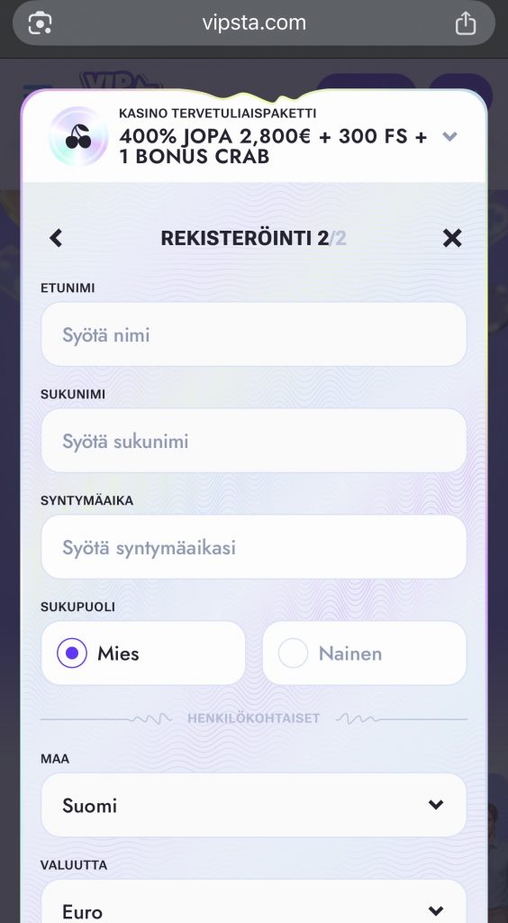 Tavallinen rekisteröityminen ulkomaiselle nettikasinolle